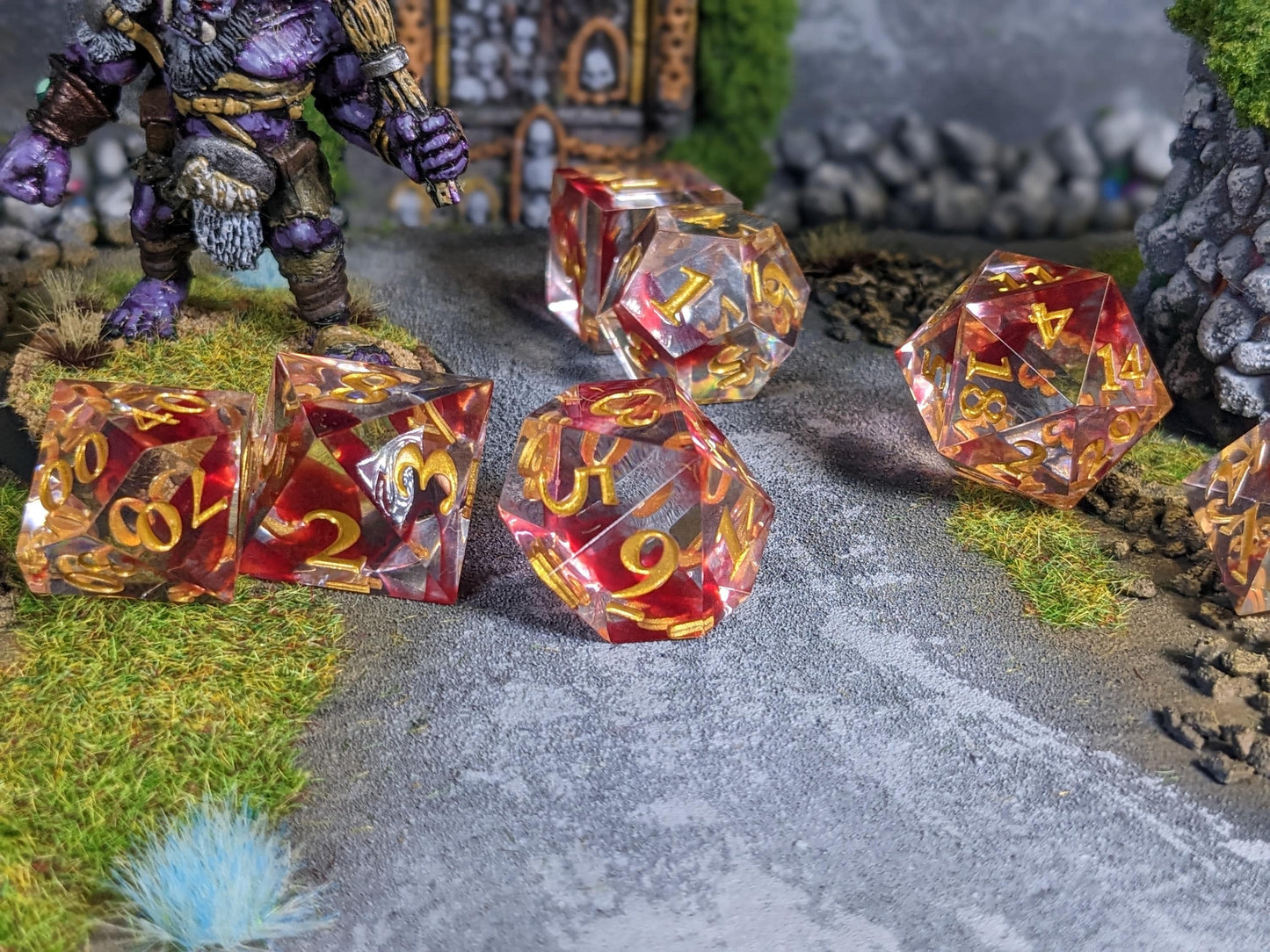 Translucent Blood Drop Sharp Edge D&D Dice Set