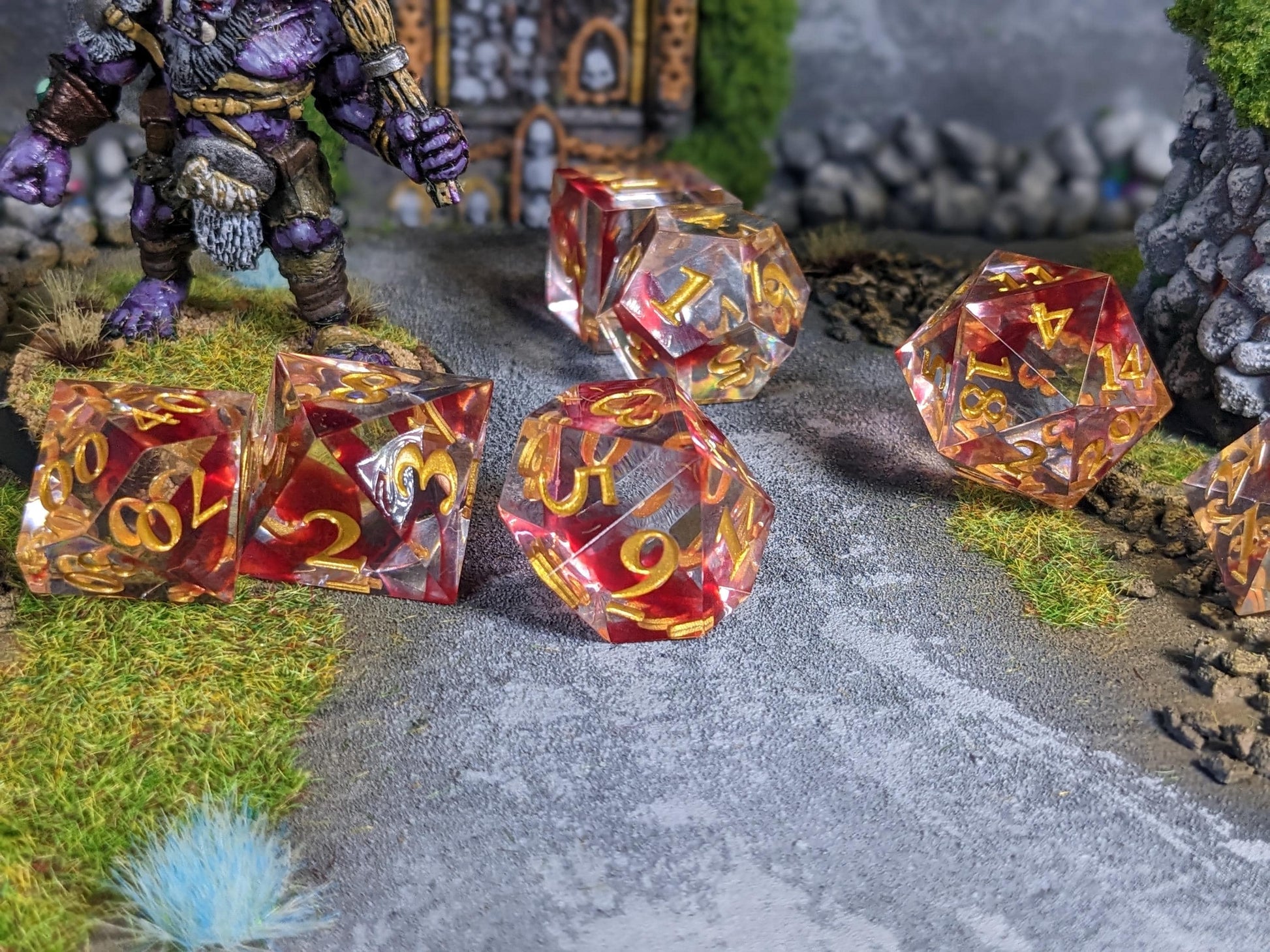 Translucent Blood Drop Sharp Edge D&D Dice Set