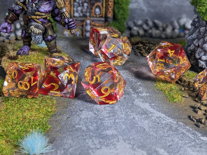 Translucent Blood Drop Sharp Edge D&D Dice Set