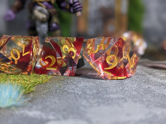 Translucent Blood Drop Sharp Edge D&D Dice Set