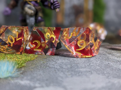 Translucent Blood Drop Sharp Edge D&D Dice Set
