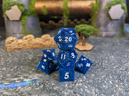 Blue Hollow Maze Metal D&D Dice Set