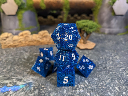 Blue Hollow Maze Metal D&D Dice Set