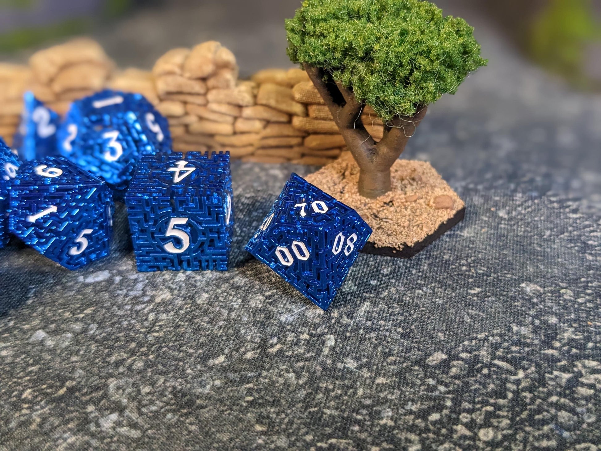 Blue Hollow Maze Metal D&D Dice Set