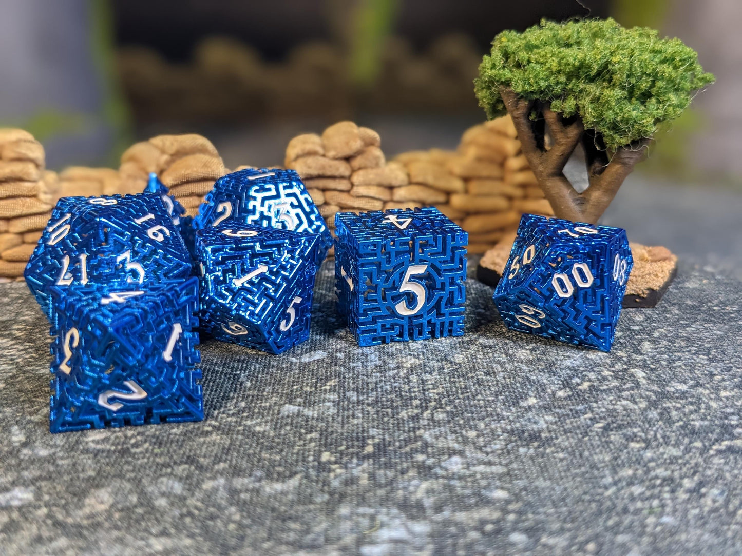 Blue Hollow Maze Metal D&D Dice Set