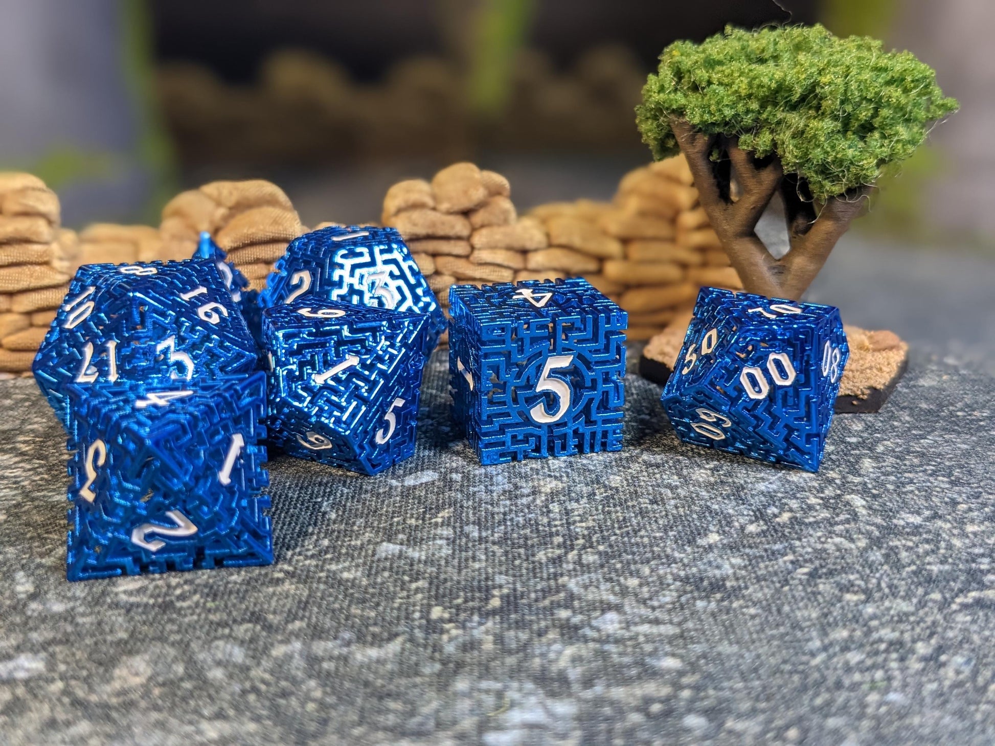 Blue Hollow Maze Metal D&D Dice Set