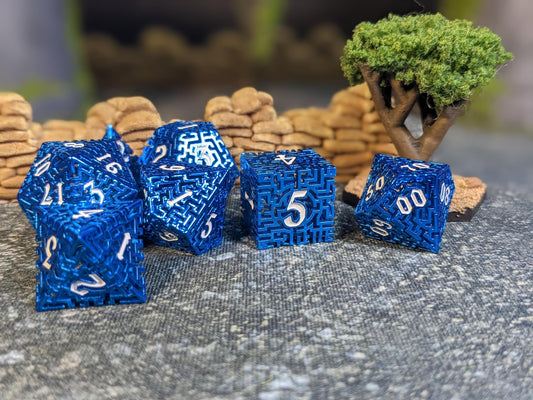 Blue Hollow Maze Metal D&D Dice Set