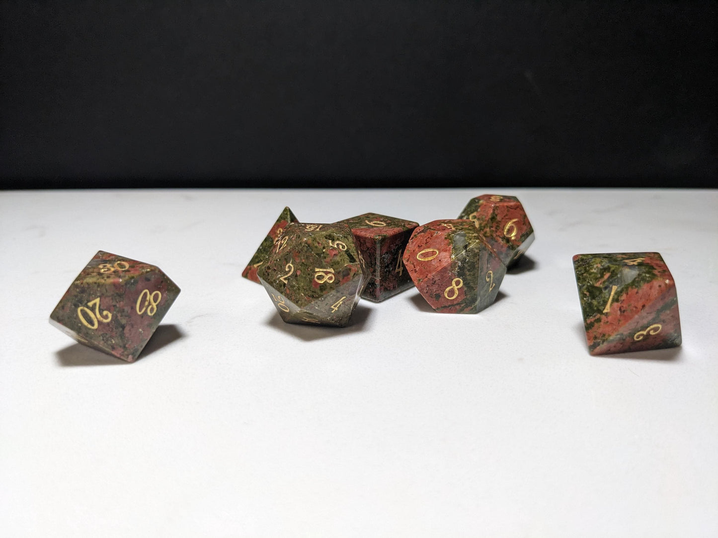 Stone D&D Dice Set - Green/Orange