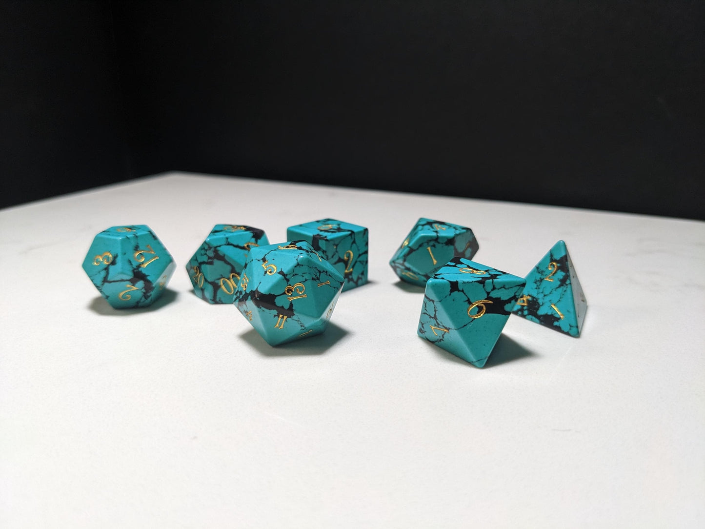 Stone D&D Dice Set - Light Blue/Black