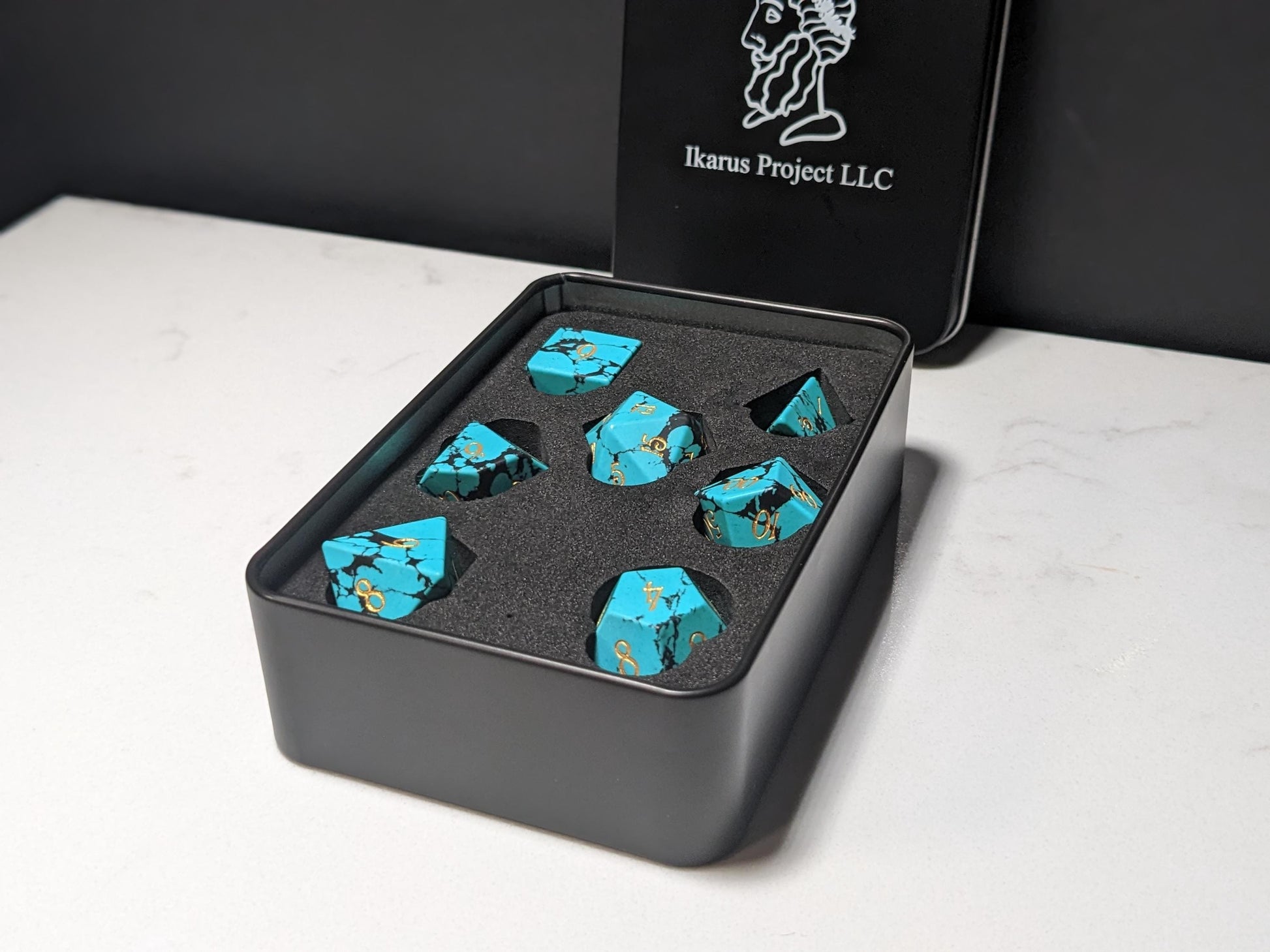 Stone D&D Dice Set - Light Blue/Black