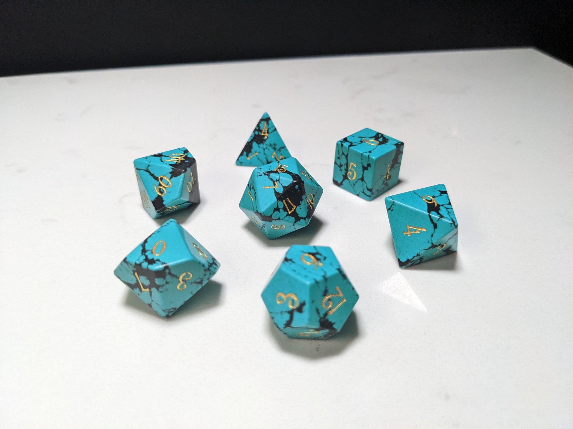 Stone D&D Dice Set - Light Blue/Black