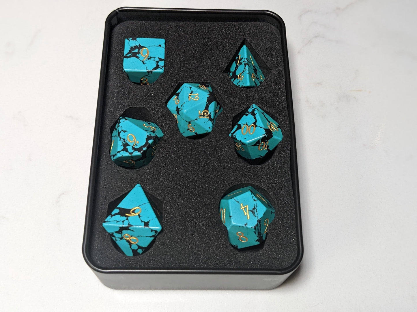 Stone D&D Dice Set - Light Blue/Black