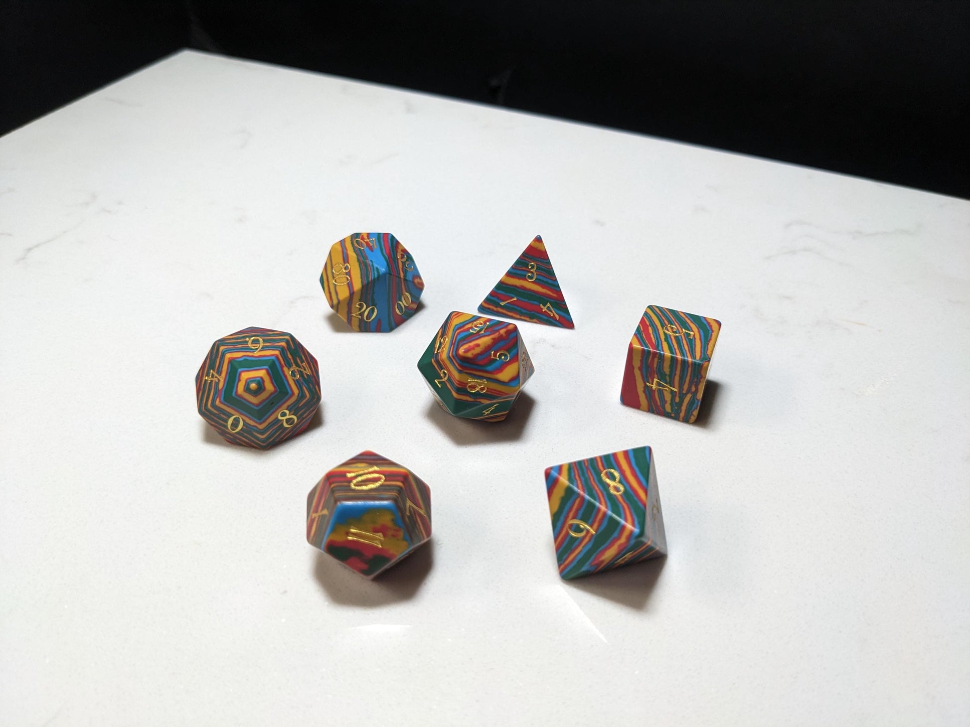 Stone D&D Dice Set - Light Rainbow