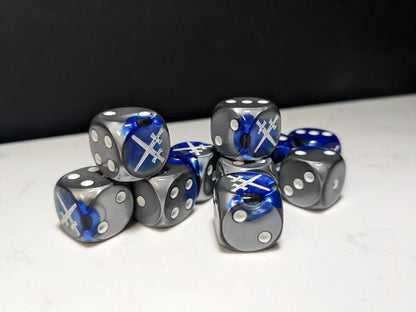 16mm Dice - Star Knight Swords Crossed Inspired by Sci-Fi 10x
