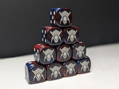 16mm Dice - Red/Blue Alien Inspired by Sci-Fi 10x