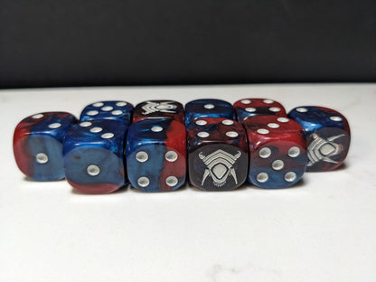16mm Dice - Red/Blue Alien Inspired by Sci-Fi 10x
