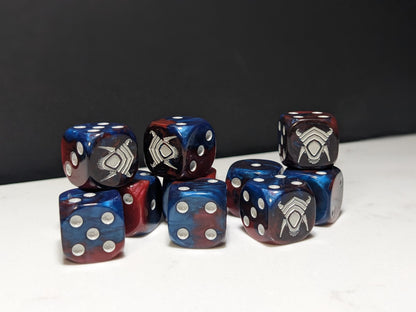 16mm Dice - Red/Blue Alien Inspired by Sci-Fi 10x