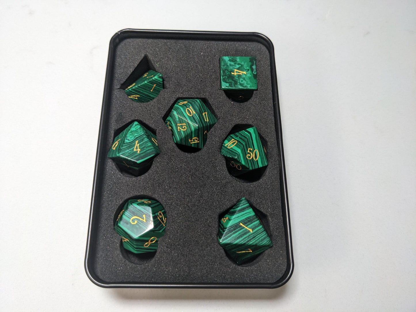 Stone D&D Dice Set - Dark Green Striped