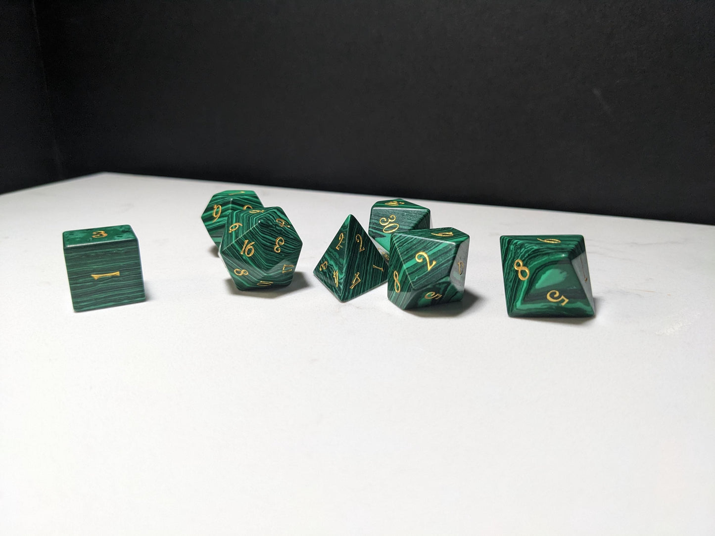 Stone D&D Dice Set - Dark Green Striped