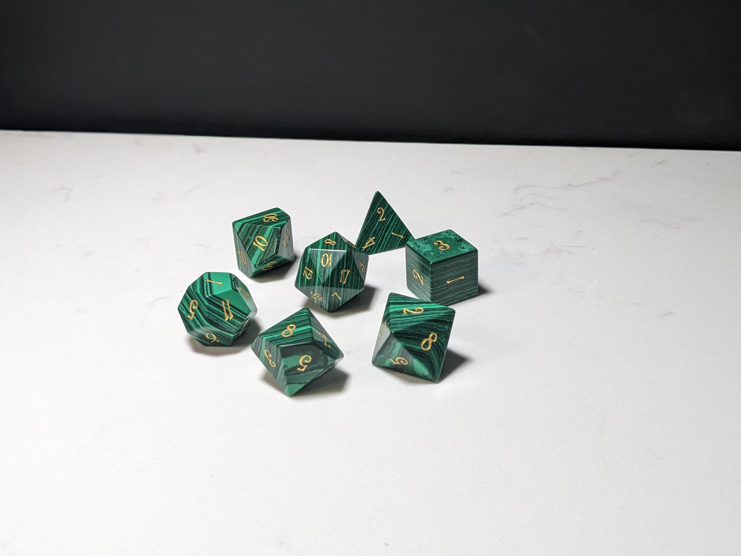 Stone D&D Dice Set - Dark Green Striped