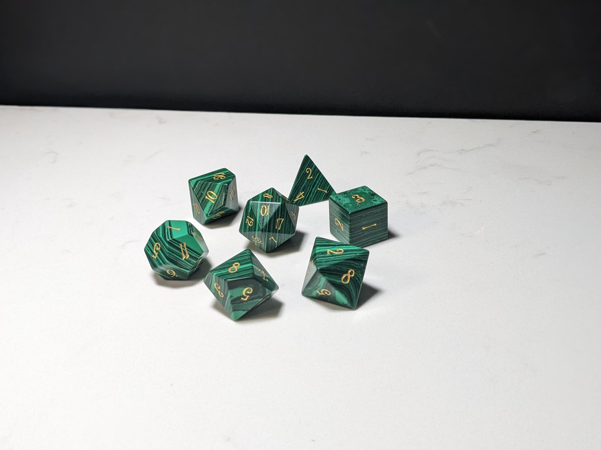 Stone D&D Dice Set - Dark Green Striped