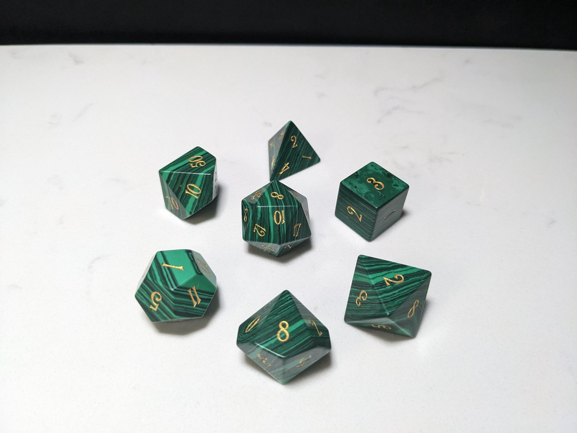 Stone D&D Dice Set - Dark Green Striped