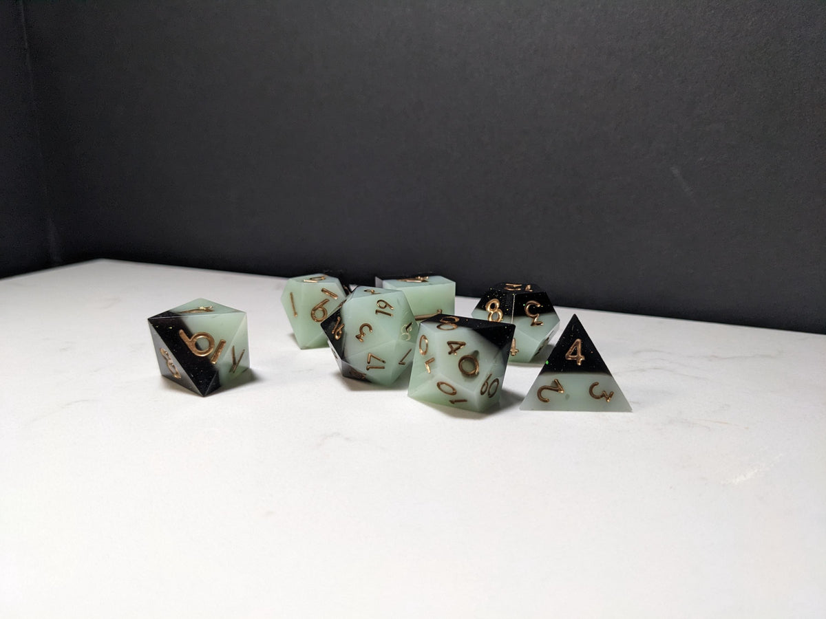 Sharp Edge D&D Dice Set - Black and Pearl