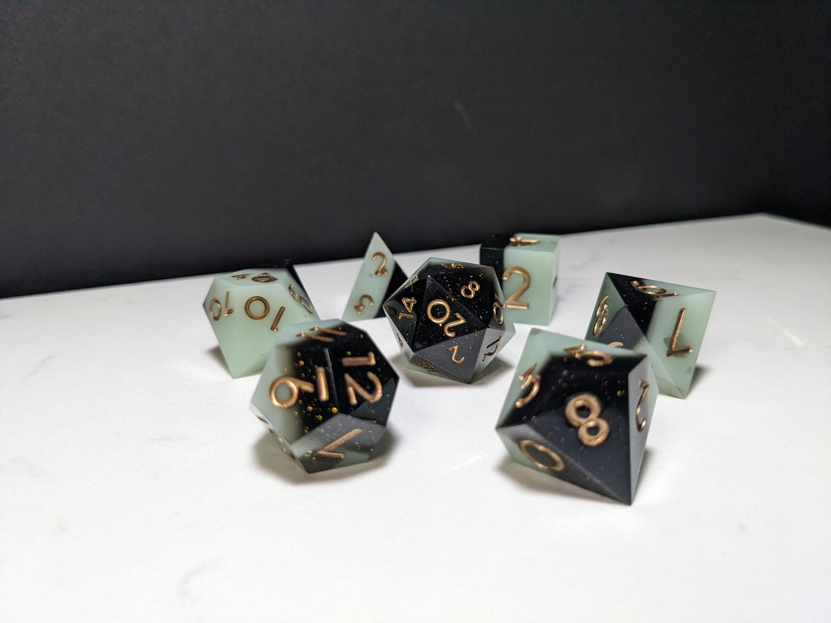 Sharp Edge D&D Dice Set - Black and Pearl