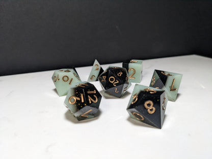 Sharp Edge D&D Dice Set - Black and Pearl