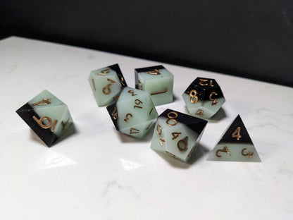 Sharp Edge D&D Dice Set - Black and Pearl