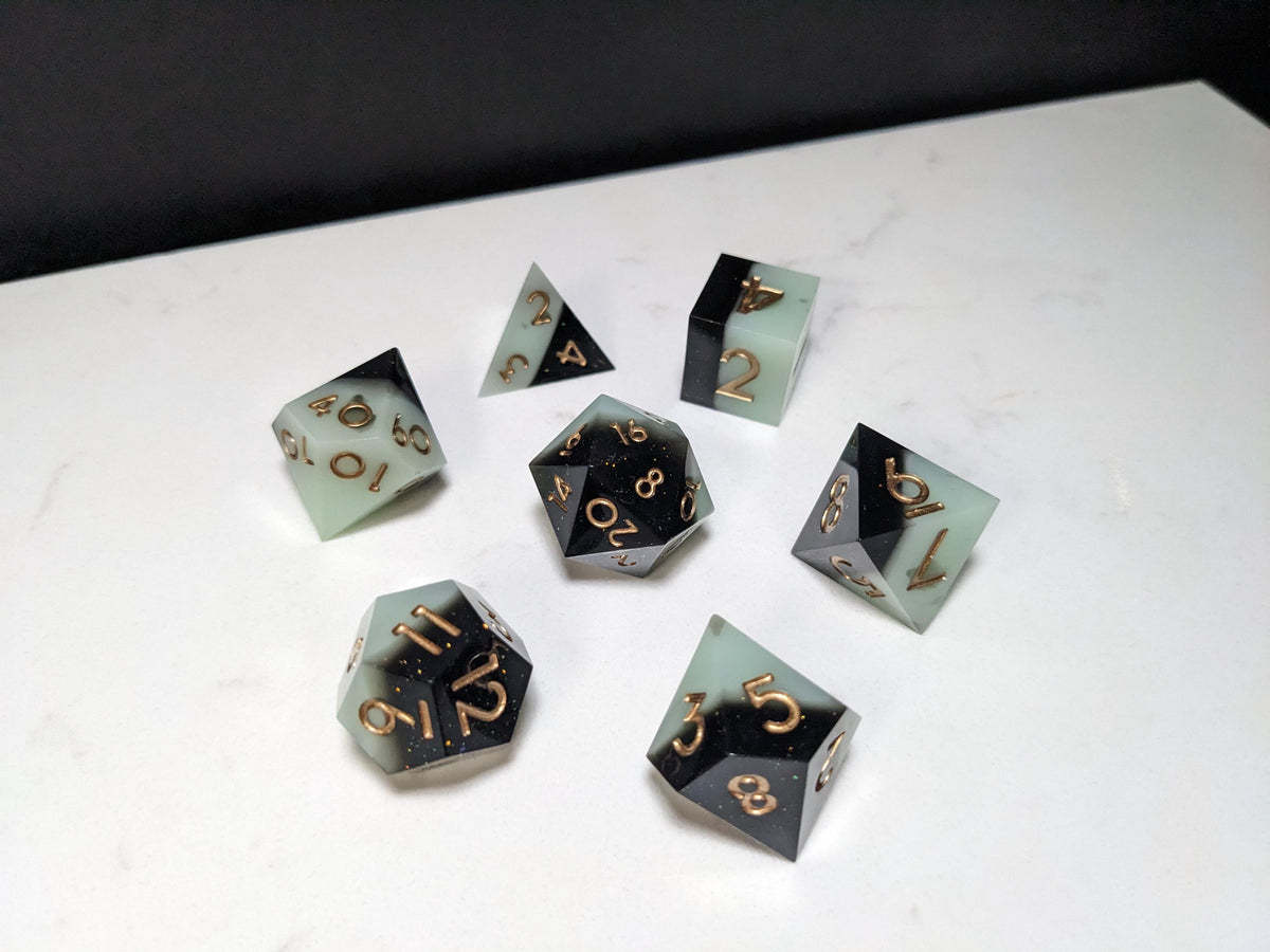 Sharp Edge D&D Dice Set - Black and Pearl