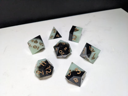 Sharp Edge D&D Dice Set - Black and Pearl