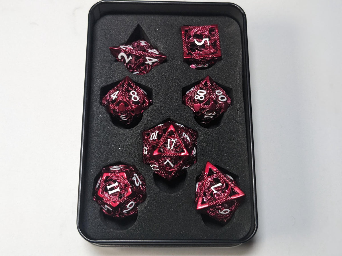 Metal D&D Dice Set - Red Hollow Dragon