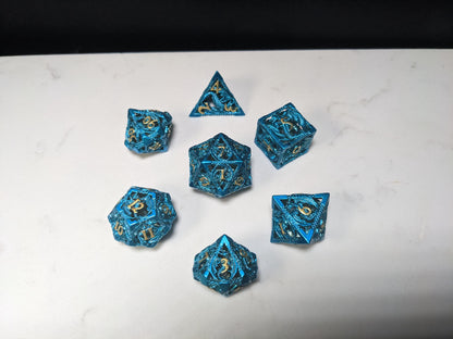 Metal D&D Dice Set - Blue Hollow Dragon
