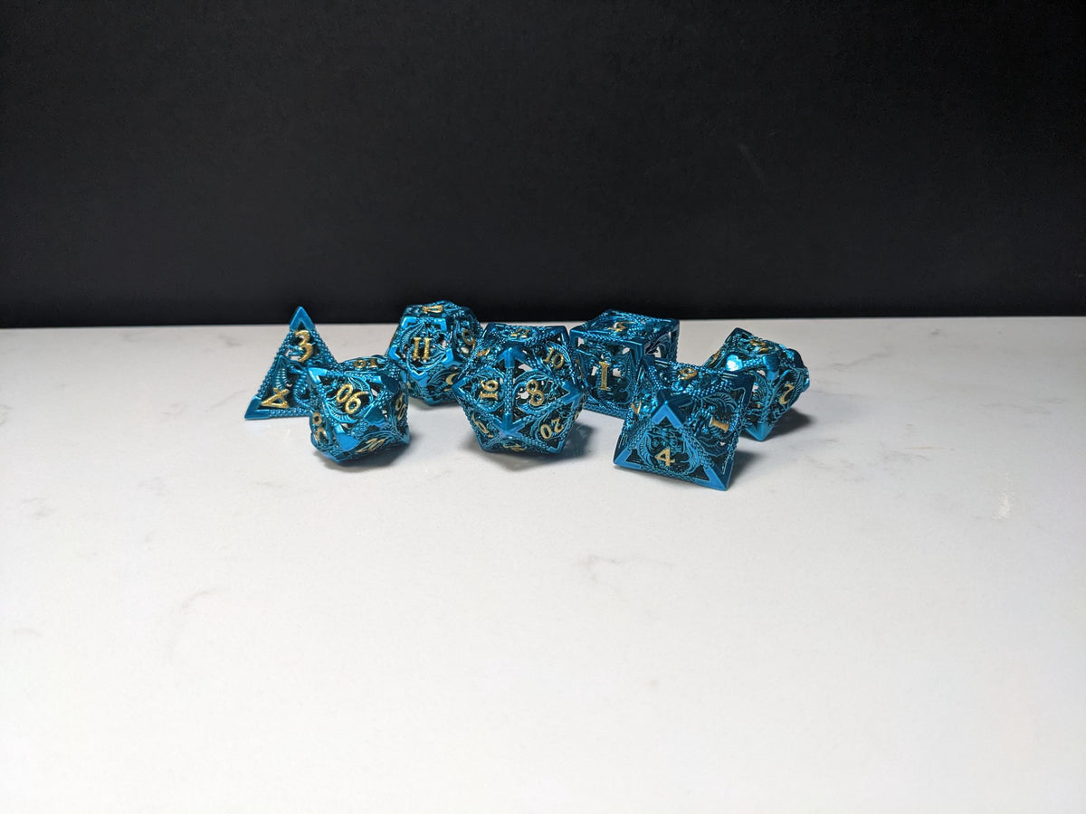 Metal D&D Dice Set - Blue Hollow Dragon