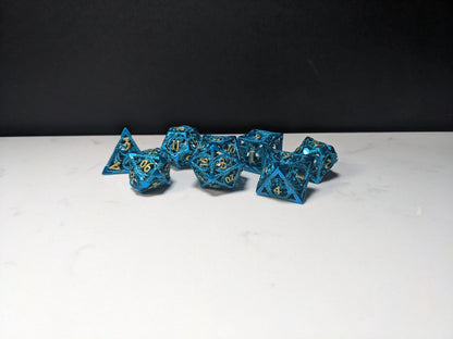 Metal D&D Dice Set - Blue Hollow Dragon