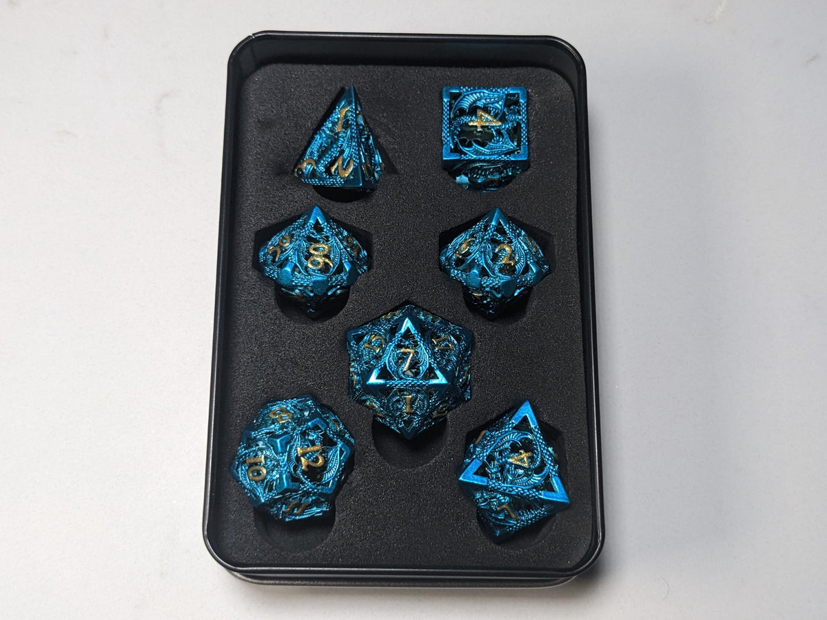 Metal D&D Dice Set - Blue Hollow Dragon