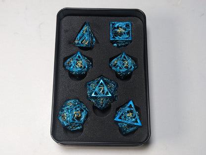 Metal D&D Dice Set - Blue Hollow Dragon