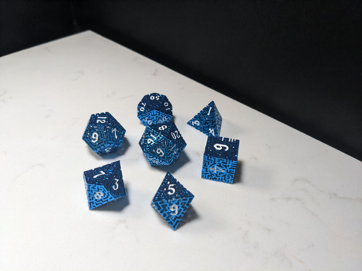 Metal D&D Dice Set - Blue Hollow Maze