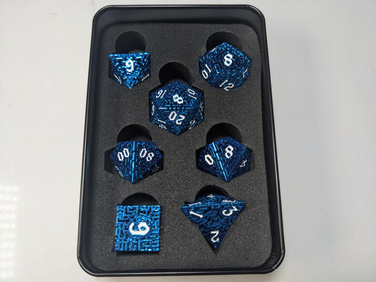 Metal D&D Dice Set - Blue Hollow Maze