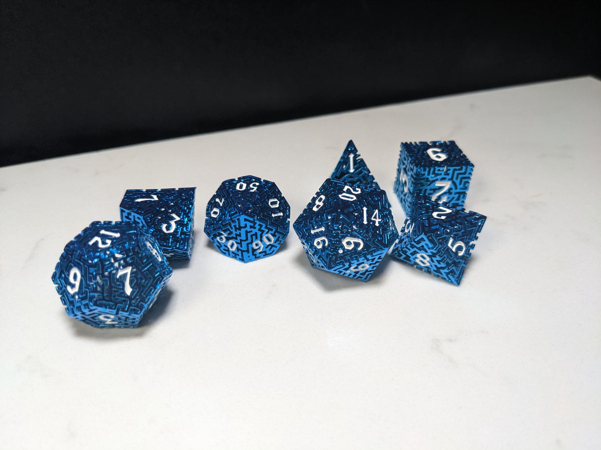 Metal D&D Dice Set - Blue Hollow Maze