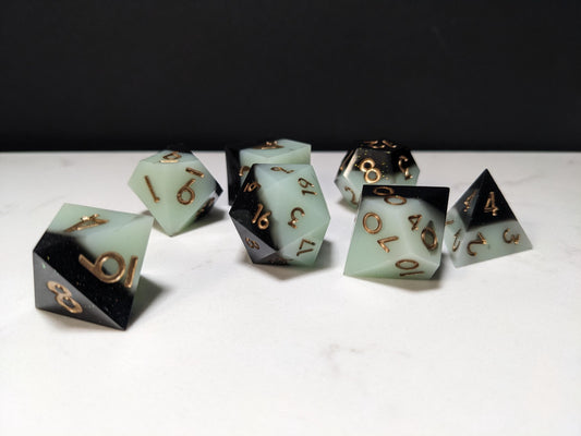 Sharp Edge D&D Dice Set - Black and Pearl