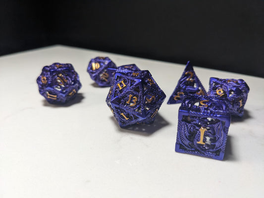 Metal D&D Dice Set - Purple Hollow Dragon