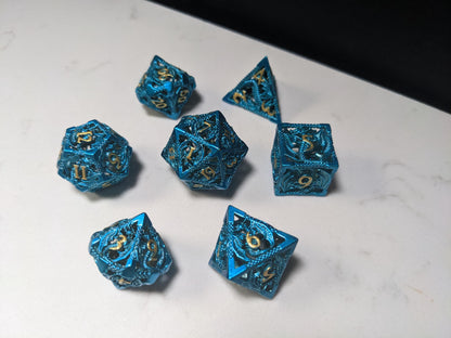 Metal D&D Dice Set - Blue Hollow Dragon