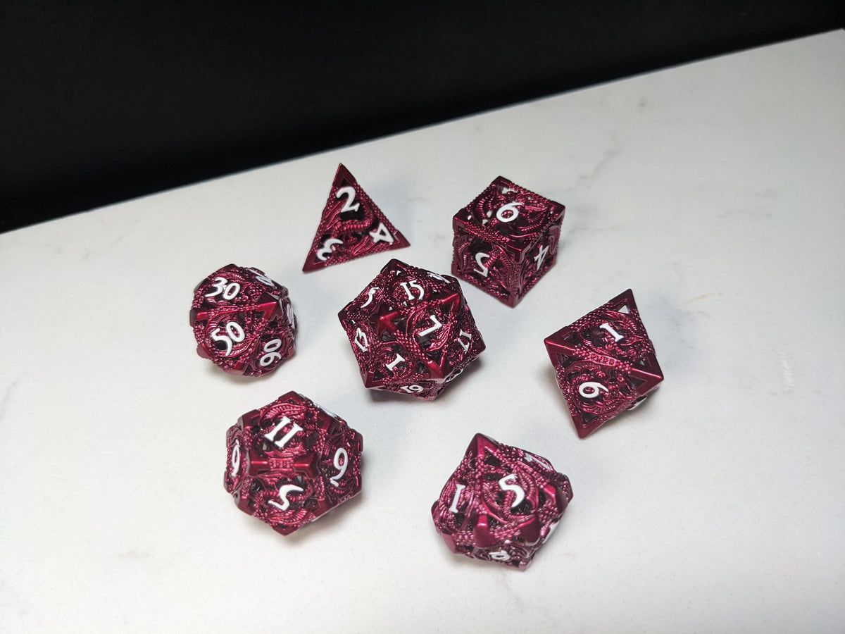 Metal D&D Dice Set - Red Hollow Dragon