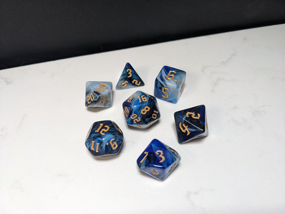 Acrylic DND Dice Set - Winter Marble with Tavern Font
