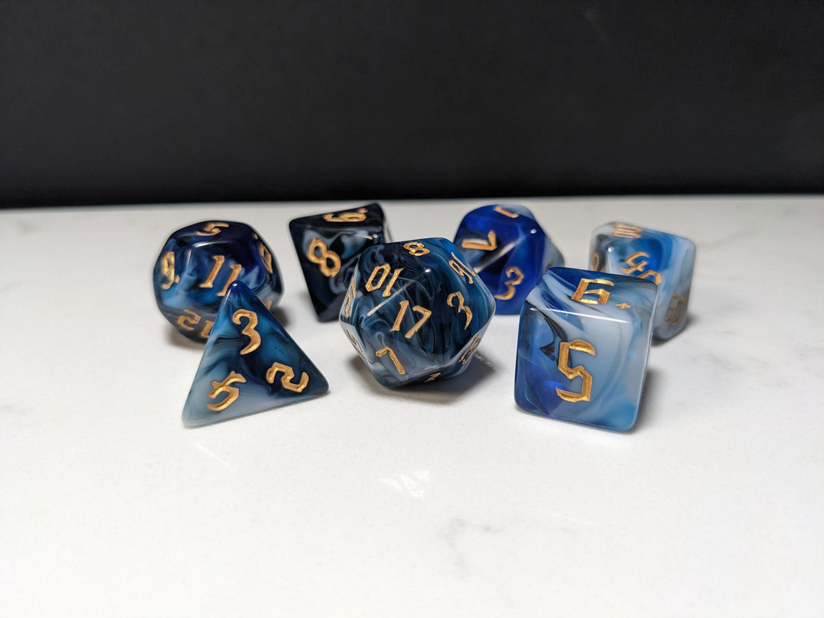 Acrylic DND Dice Set - Winter Marble with Tavern Font