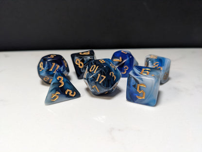 Acrylic DND Dice Set - Winter Marble with Tavern Font