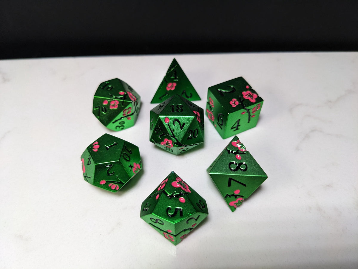 Solid Metal D&D Dice Set - Colorful Spirit Blossom