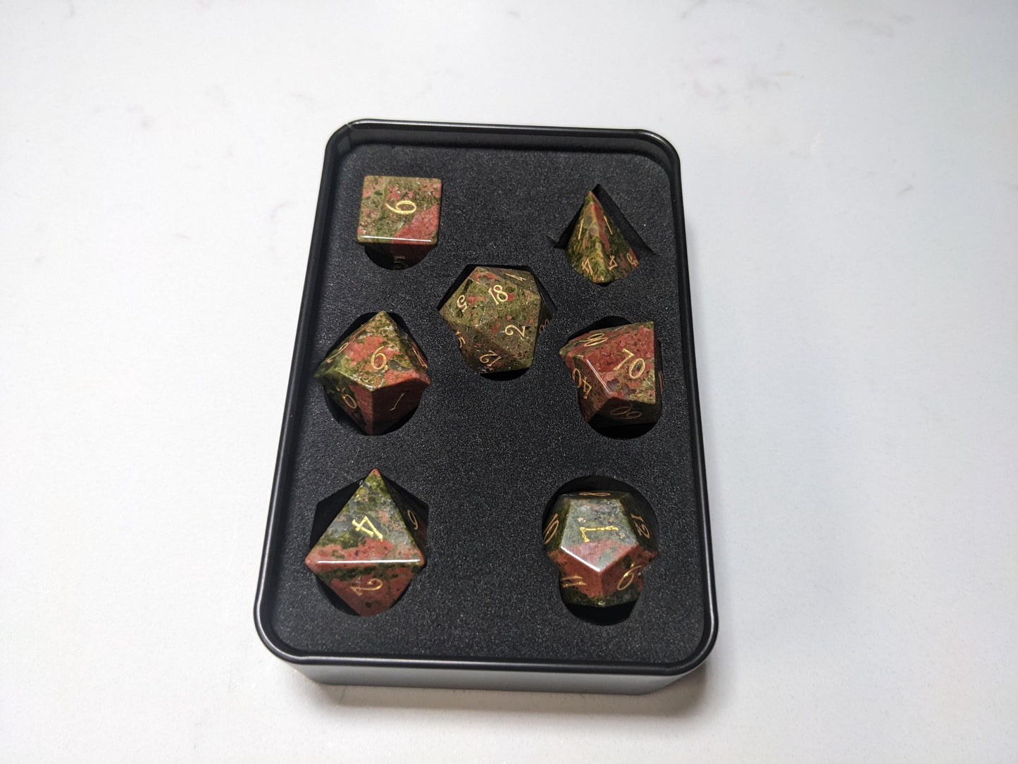 Stone D&D Dice Set - Green/Orange